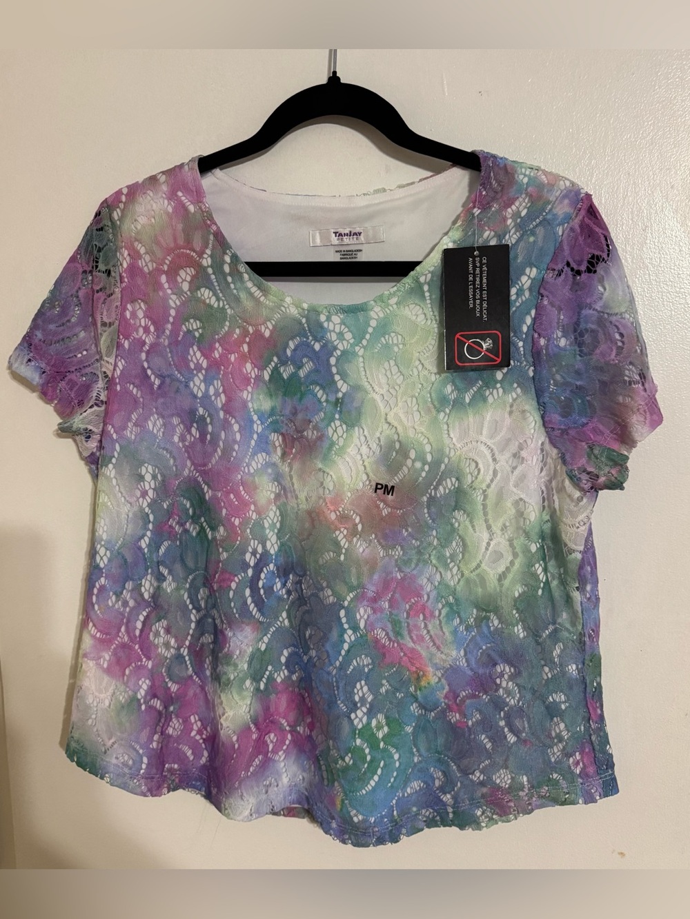 TanJay Multicolor Lace Short-Sleeve Top Size Medium Petite NWT
